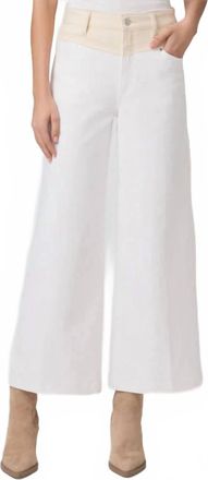Paige Harper High Rise Ankle With Contrast Raw Yoke Jean In Cream/white Distressed