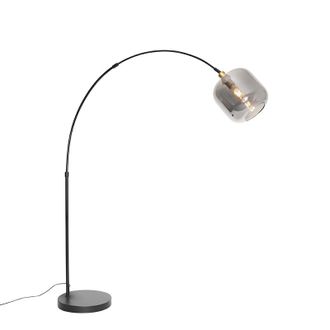QAZQA Dise&ntilde;o L&aacute;mpara De Arco Inteligente Negra Con Dorado Y Cristal Ahumado Incl. Wifi G95 - Zuzanna Vidrio /acero Esfera Adecuado Para Led Max. 1 X 7 Watt 