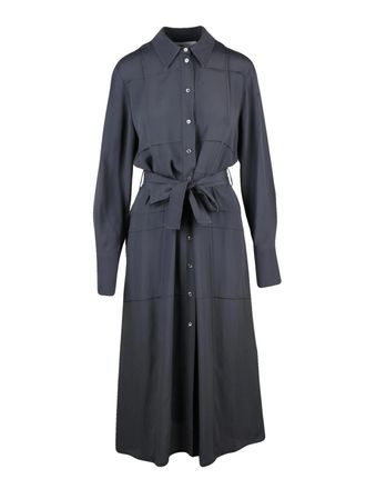 Beatrice .B Grey Acetate And Silk Midi Shirt Dress With Matching Belt
