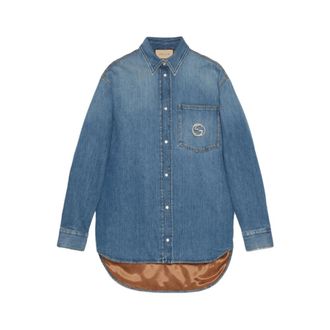 Gucci Interlocking G Denim Jacket - Dames - Blouses & Shirts - Blauw - Maat: M Denim