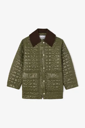 Ganni Shiny Quilt Midi Jacket - Size XXS/XS Green