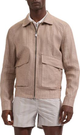 Bugatchi Linen Bomber Jacket in Tobacco at Nordstrom, Size Xxx-Large