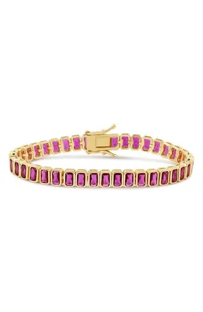 SHYMI Emerald Cut Simulated Ruby Tennis Bracelet in Gold/pink at Nordstrom