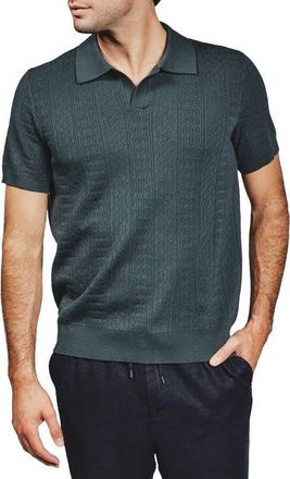 7 Diamonds Gavin Johnny Collar Polo Sweater in Petrol Navy at Nordstrom, Size X-Large