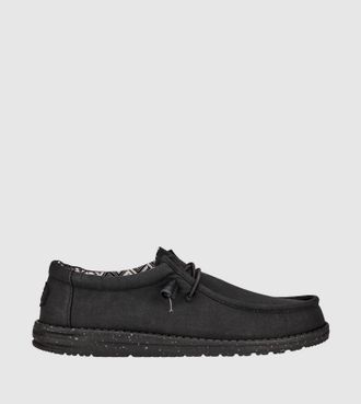 Hey Dude Mens Wally Stretch Canvas Shoes In Black/black