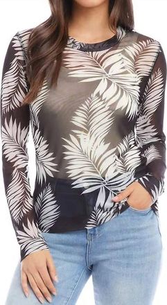 Karen Kane Leisa Long Sleeve Mesh Shirt In Black And White