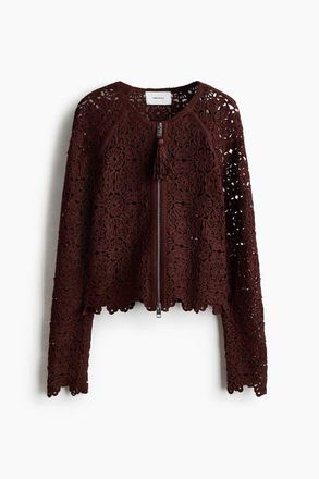 H&M Crochet-look Cardigan in Dark Brown at Nordstrom, Size X-Small