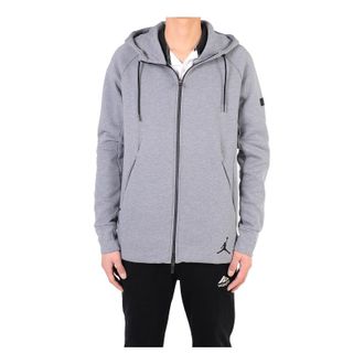 Nike Mens Jordan Solid Color Printing Logo Zipper Drawstring Hooded Jacket Gray Cool Grey Balck 809473-065