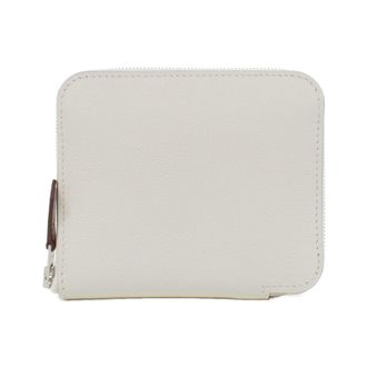 Herm&egrave;s Blue Zephyr Capucine White Evercalf Leather Silk Coin Purse/Coin Case (Pre-Owned)