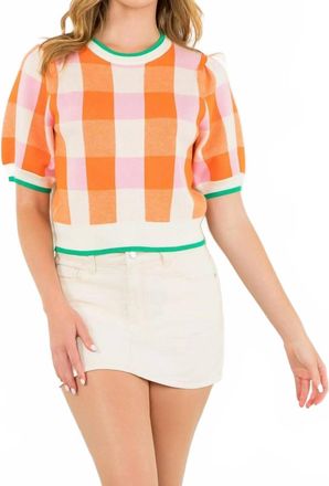 THML Clothing Alice Gingham Sweater In Orange/pink