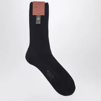 Loro Piana Navy Blue Socks In Baby Cashmere