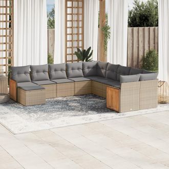 vidaXL Set De Sof&aacute;s De Jard&iacute;n 11pzas Con Cojines Rat&aacute;n Sint&eacute;tico Beige Vidaxl