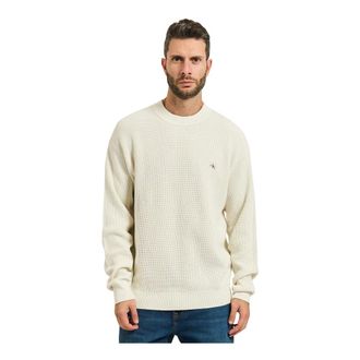 Calvin Klein Cotton Waffle Knit Jumper - male - Calvin Klein - Round-neck Knitwear - White - XL - Knitwear