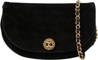 Chanel Pre-owned Quilted Velvet Crossbody Tas - Dames - Vintage Schoudertas - Zwart - ONE Size - Leer - Vintage