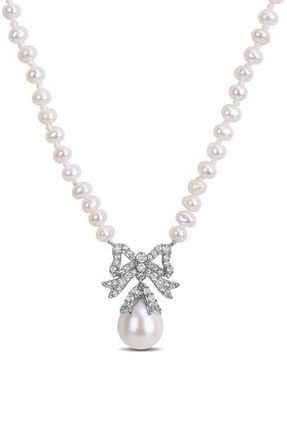 Delmar Freshwater Pearl Bow Pendant Necklace in Metallic Silver at Nordstrom Rack