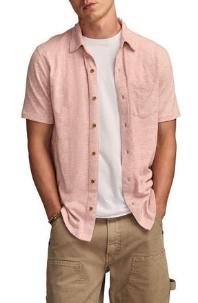 Lucky Brand Slub Knit Short Sleeve Cotton Blend Button-Up Shirt in Rose Tan at Nordstrom, Size Xx-Large