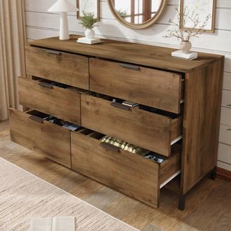 Merax Dark Oak 6 Drawer Chest Of Drawers for Living Room in Brown