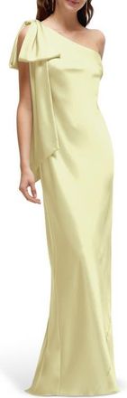 After Six Bow Detail One-Shoulder Stretch Satin Charmeuse Gown in Butter Yellow at Nordstrom, Size Xx-Large