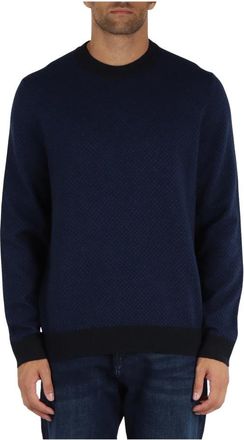 HUGO BOSS Wollen en katoenen trui met ronde hals - Heren - Ronde hals truien - Blauw - XL - Katoen - Truien & Vesten