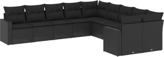 vidaXL Vidaxl - Set De Sof&aacute;s De Jard&iacute;n 10 Pzas Cojines Rat&aacute;n Sint&eacute;tico Negro
