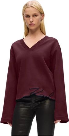 Karl Lagerfeld V-hals Sweatshirt - Dames - Blouses - Rood - S - Katoen - Overhemden