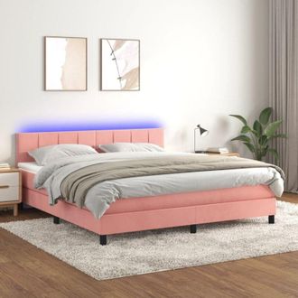 vidaXL Vidaxl - Cama Box Spring Colch&oacute;n Y Led Terciopelo Rosa 160x200 Cm