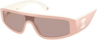 Chanel 18707N Shield Zonnebril - Dames - Accessoires - Roze - Maat: ONE Size Nylon