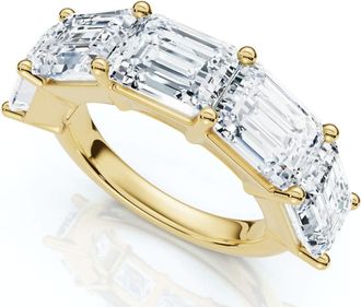 Pompeii3 5.10Ct Emerald Cut Diamond 5 Stone Wedding Anniversary Ring 14k Gold Lab Grown