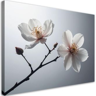 Feeby Cuadro En Lienzo Magnolias Blancas Sobre Una Rama En Un Elegante Dise&ntilde;o 100x70