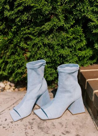 Vic Mati&eacute; Womens Denim Open Toe Bootie In Light Blue