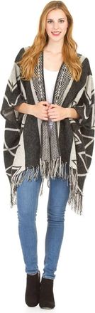 Papillon Boho Blanket Cardi With Fringe In Black