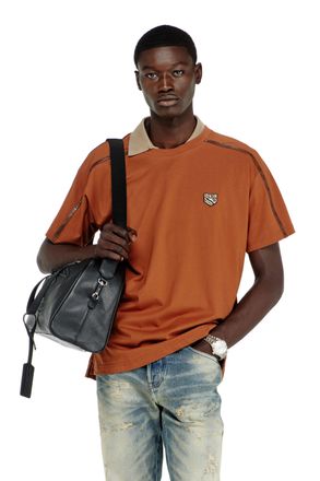 Diesel T-shirt with contrast trims and logo patch - T-Shirts - Man - Orange