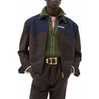 Versace Wool & Mohair Western Jacket in Dark Chocolate Dark Navy at Nordstrom, Size 48 Us