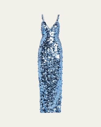 Bronx and Banco Allegra Deep V-Neck Sequin Column Gown
