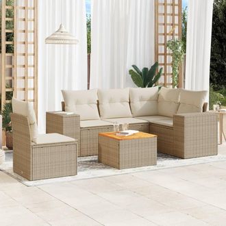 vidaXL Juego De Sof&aacute;s Jard&iacute;n Con Cojines 6 Pzas Rat&aacute;n Sint&eacute;tico Beige Vidaxl