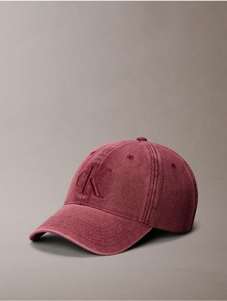 Calvin Klein Mens Embroidered Monogram Garment-Dyed Cap - Red