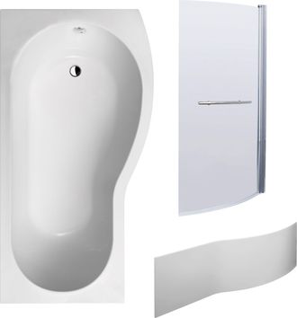 Balterley B Shape 1700x900 Right Hand Shower Bath Set - Panel, Screen in White