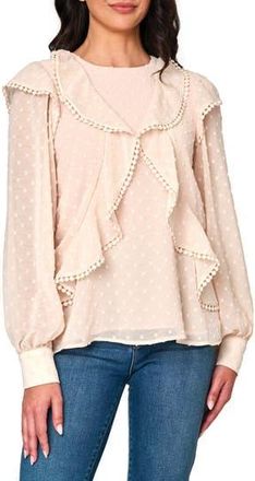 Gibsonlook Ophelia Ruffle Clip Dot Chiffon Top in Shell Pink at Nordstrom Rack, Size Xx-Large