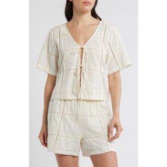 Marine Layer Marella Embroidered Detail Tie Front Top in Antique White at Nordstrom, Size X-Small