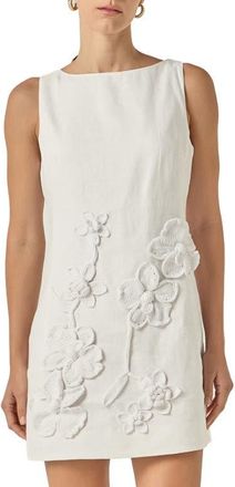 endless rose Crochet Flower Linen Minidress in Off White at Nordstrom, Size X-Small