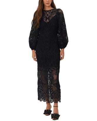Farm Rio Farm Rio Nature Black Guipure Midi Dress