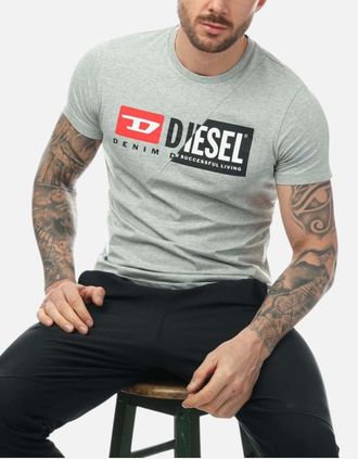 Diesel Mens Diesel T-Diego-Cuty Logo Mens T Shirts Crew Neck Short Sleeve Slim Summer Tee - Grey - Size: 38
