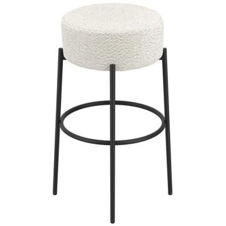 LPD Furniture Anais Ivory Counter Stool - Boucle/Metal - L34 x W34 x H66 cm - Ivory/Black - Flat Pack