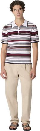 Missoni Striped Cotton Polo Shirt With Embroidered Logo Lettering in Red Multi at Nordstrom, Size 52