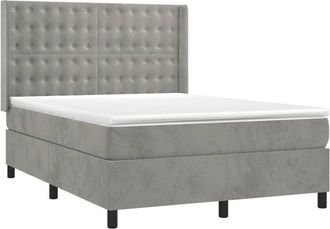 vidaXL Cama Box Spring Colch&oacute;n Y Led Terciopelo Gris Claro 140x200 Cm Vidaxl