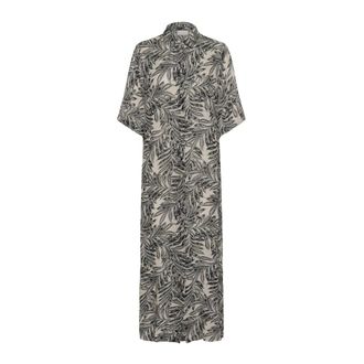 Kaffe Abito Camicia Stampato Foglia Grigia - - Dresses - Donna - Grigio - M