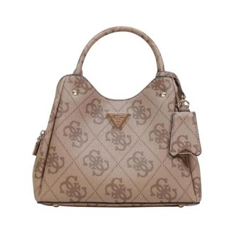 Guess Handbags, female, Brown, Size: ONE SIZE Printed Handbag with Shoulder Strap and Zip Fastening