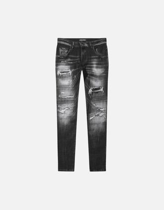 Police Mens LAT 976 Slim Fit Black Ripped Wash Jeans