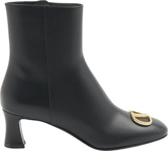 Valentino Heeled Boots, female, Black, Size: 6 1/2 US 60mm Logo-plaque Leather Boots