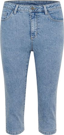 Kaffe Womens Womens Jeans Capri Below Knee Length Slim Fit Midrise Waist 5 Pockets Jeans, Light Blue Washed Denim